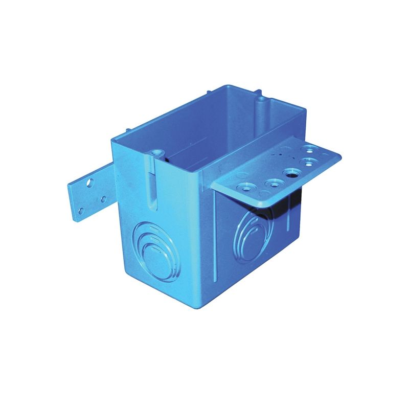 Carlon A122 Outlet Box, 1 -Gang, 4 -Knockout, PVC, Blue, Bracket Mounting Blue