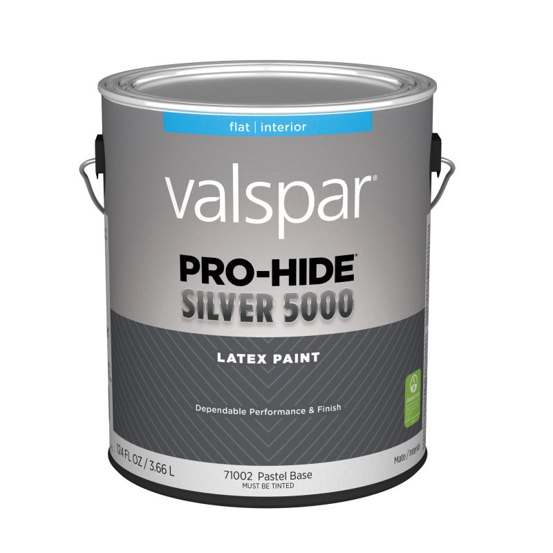 Valspar Pro-Hide Silver 5000 7100 07 Latex Paint, Water Base, Flat, Pastel Base, 1 gal Pastel Base