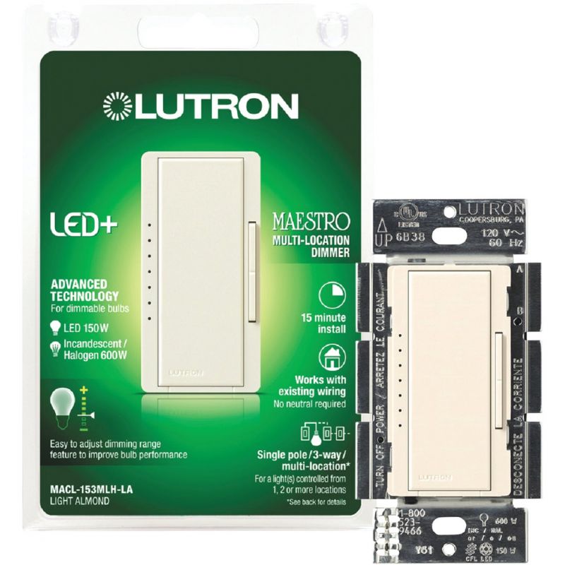 Lutron Maestro CL Wireless Dimmer Light Almond