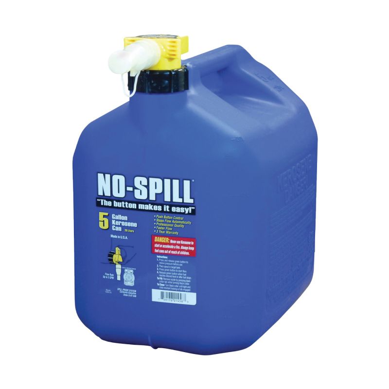 No-Spill 1456 Fuel Can, 5 gal, Plastic, Blue 5 Gal, Blue