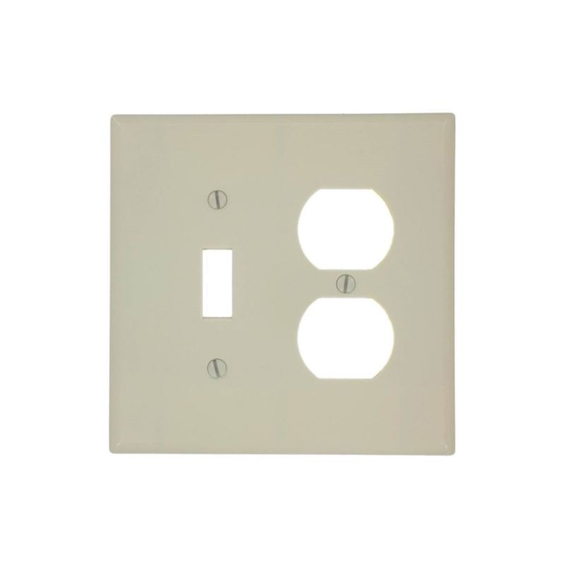 Leviton 80505-I Combination Wallplate, 4-3/8 in L, 3-1/8 in W, Midway, 2 -Gang, Plastic, Ivory, Device Mounting Midway, Ivory