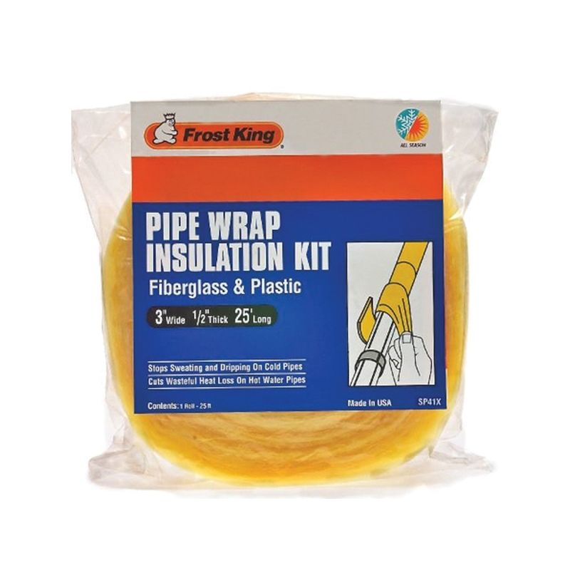 Frost King SP42X/18 Pipe Wrap Kit, 25 ft L, 3 in W, 1 in Thick, 3.3 R-Value, Fiberglass