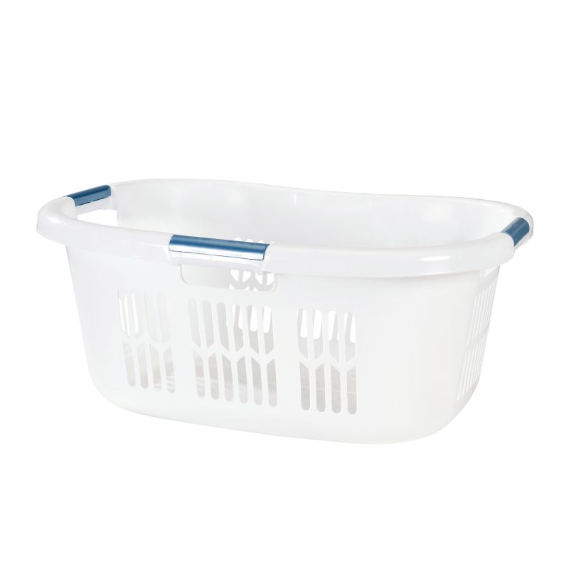 Rubbermaid Hip-Hugger FG299587WHTRB Large Basket, 2.1 bu Capacity, Plastic, White, 1-Compartment 2.1 Bu, White