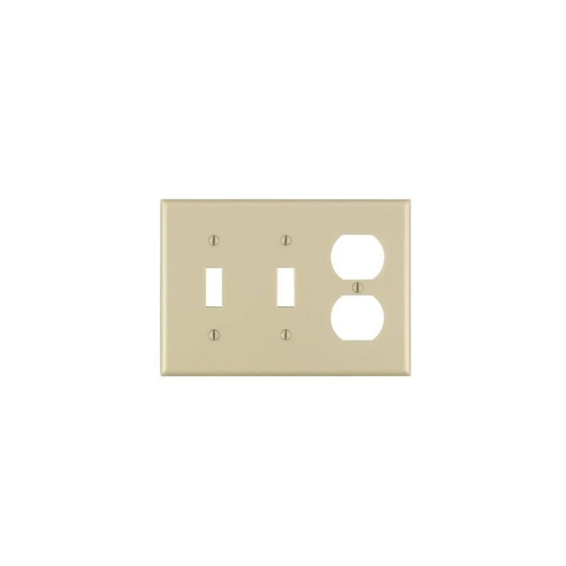 Leviton 86021 Combination Wallplate, 4-1/2 in L, 6-3/8 in W, 3 -Gang, Thermoset Plastic, Ivory, Smooth Ivory