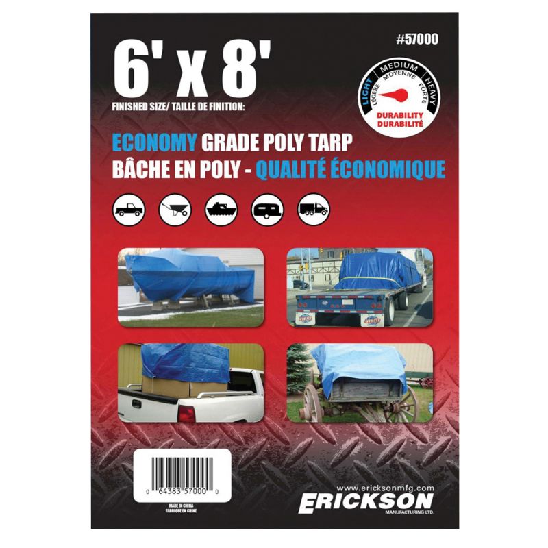 Erickson 57014 Economy-Grade, 40 ft L, 60 ft W, 4 mil Thick, Poly, Blue Blue