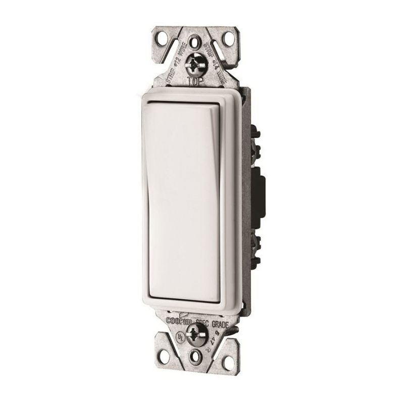 Eaton 7501W-10-L Decorator Switch, 15 A, 120/277 V, Thermoplastic Housing Material, White White
