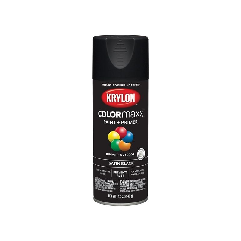 Krylon K05557007 Enamel Spray Paint, Satin, Black, 12 oz, Can Black