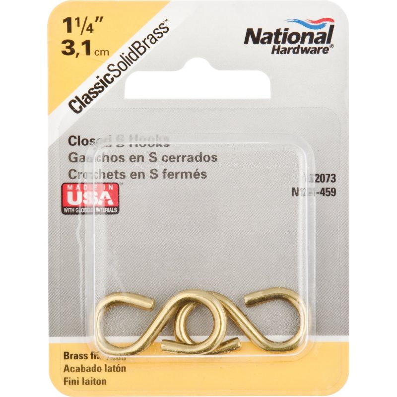 National Solid Brass Closed S Hook