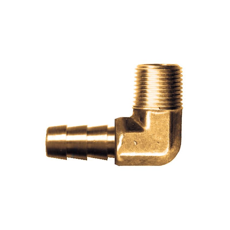 Fairview 139 Series 139-6BP Pipe Elbow, 90 deg Angle, 3/8 x 1/4 in, Barbx MPT, Brass
