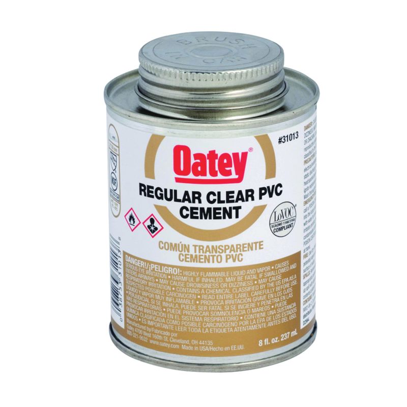 Oatey 31013 Solvent Cement, 8 oz Can, Liquid, Clear Clear