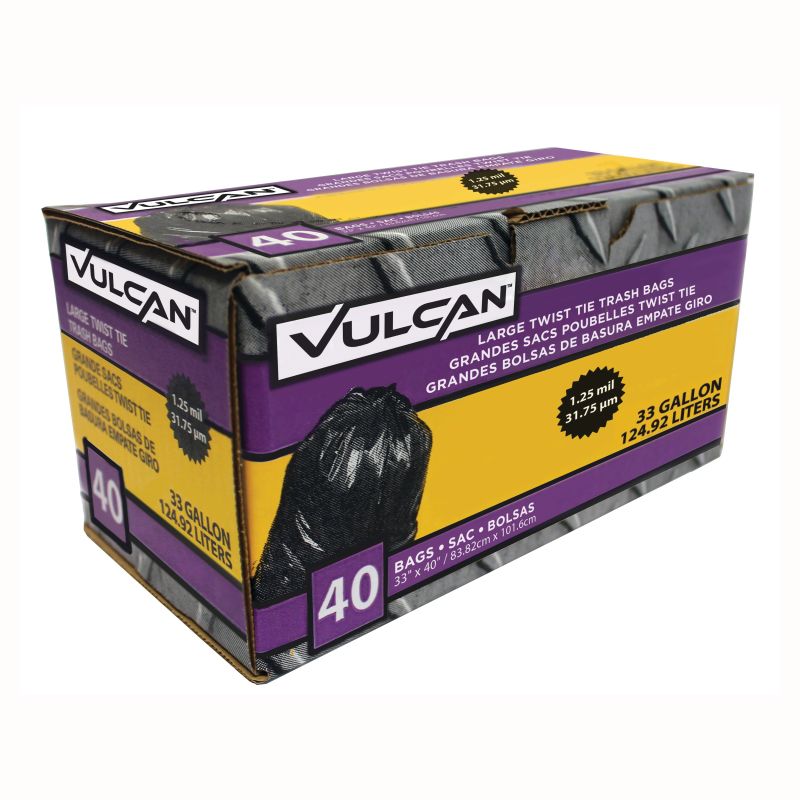 VULCAN FG-03812-11 Trash Bag, 33 gal Capacity, Black 33 Gal, Black
