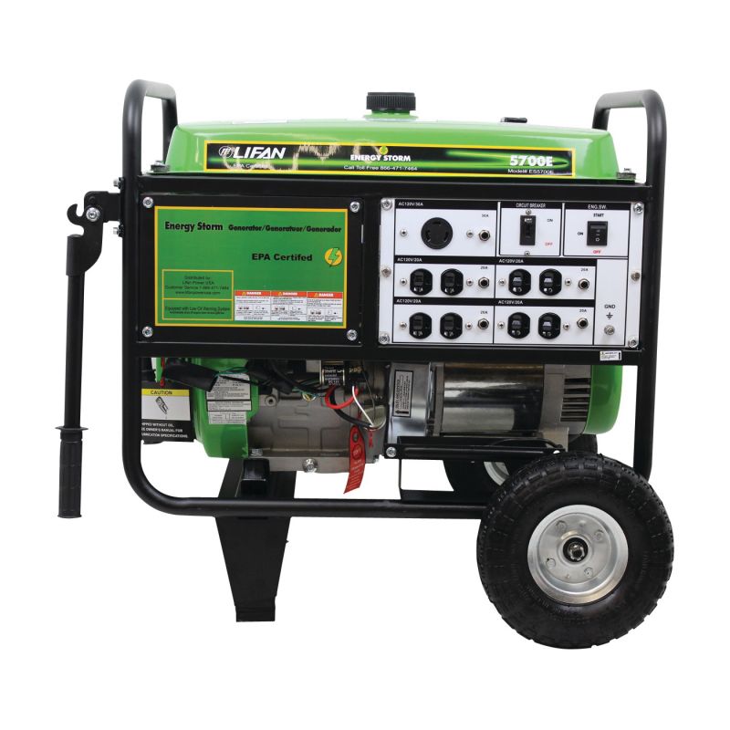 Lifan ES5700E Portable Generator, 42.2 A, 120/240 V, 5700 W Output, Gasoline, 6.5 gal Tank, 10 hr Run Time 6.5 Gal