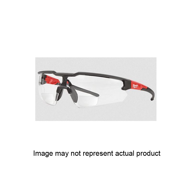 Milwaukee 48-73-2202 Safety Glasses, Unisex, Anti-Scratch Lens, Polycarbonate Lens, Plastic Frame, Black/Red Frame