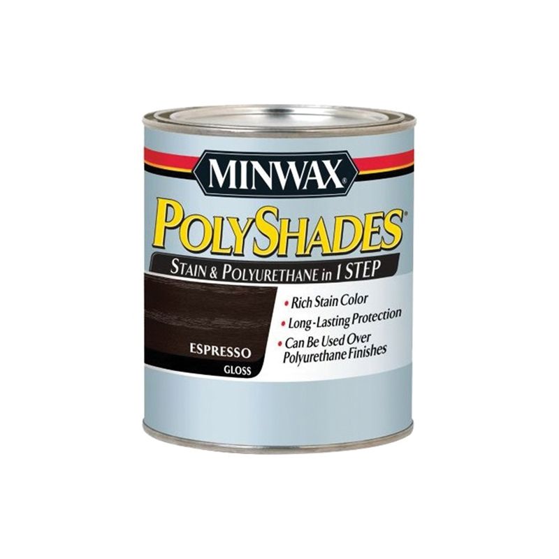 Minwax PolyShades 614970444 Waterbased Polyurethane Stain, Gloss, Liquid, Espresso, 1 qt Espresso