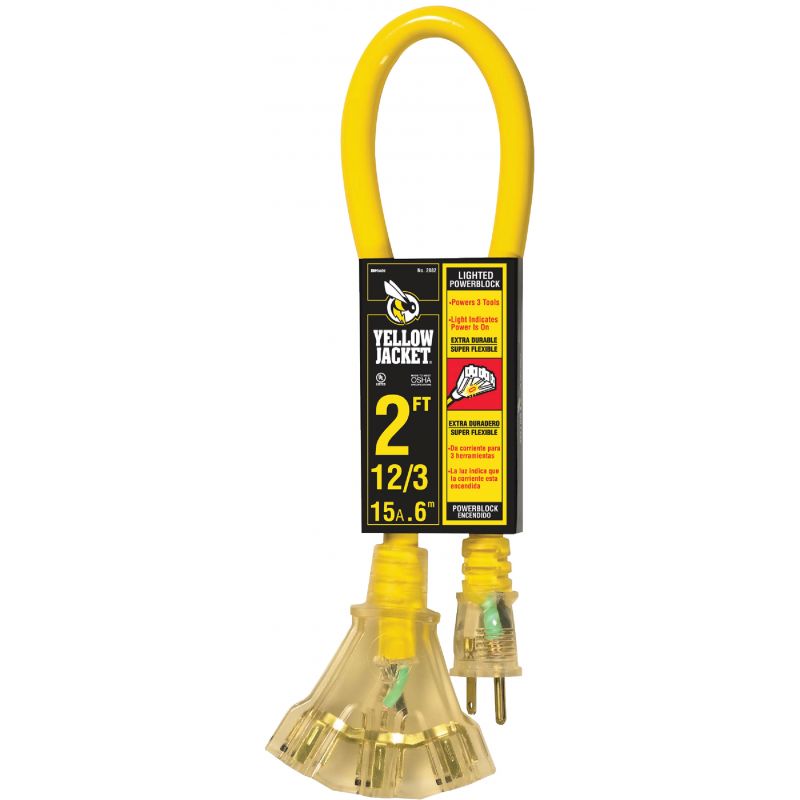 Yellow Jacket 12/3 Contractor Grade Power Block Extension Cord Yellow, Heavy-Duty, 15A
