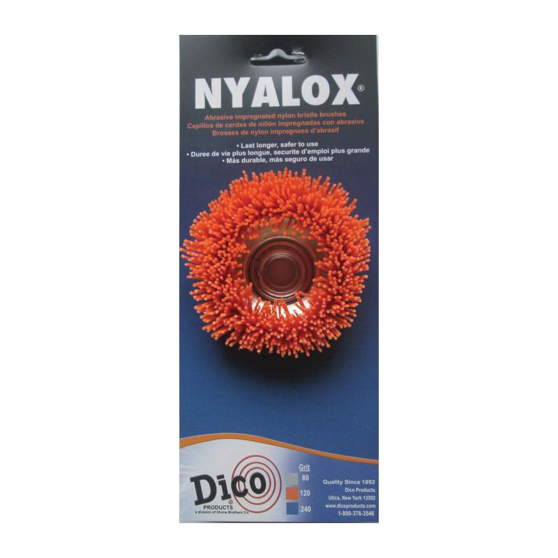 Dico Nyalox 7200006 Cup Brush, 3 in Dia, 5/8-11 Arbor/Shank, Female Threaded Bristle, Nylon Bristle Orange