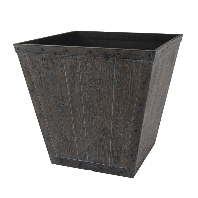Landscapers Select S161015-12064-A Square Whiskey Barrel Planter, 13-1/4 in H, 14-1/2 In W, Square, High-Density Resin 14-1/2 In W X 14-1/2 In D X 13-1/4 In H, 0.742 Cu-ft, White Wash