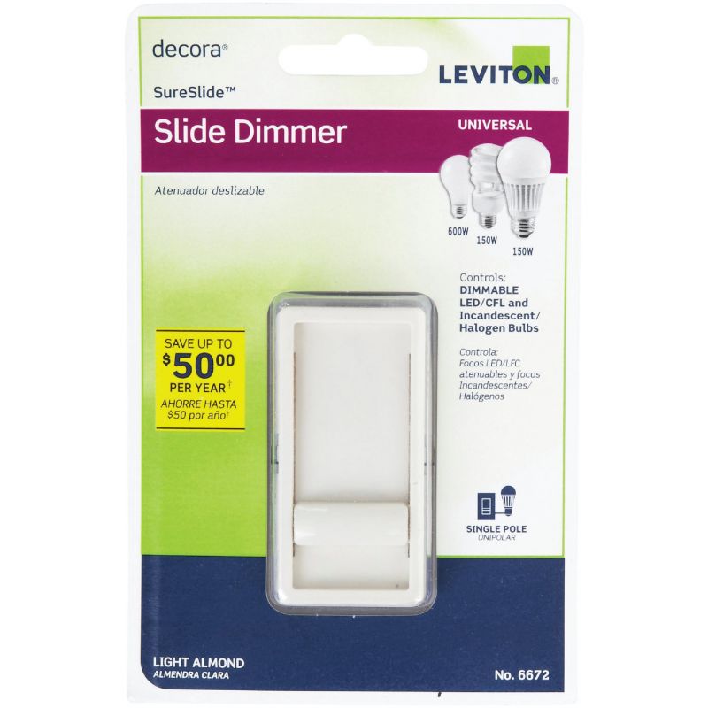 Leviton Decora SureSlide Single Pole Slide Dimmer Switch Light Almond