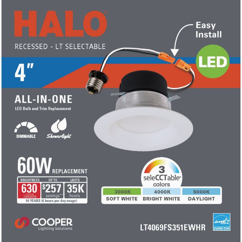 Halo 4 In. LED Color Temperature Selectable Recessed Light Kit 4 In., White