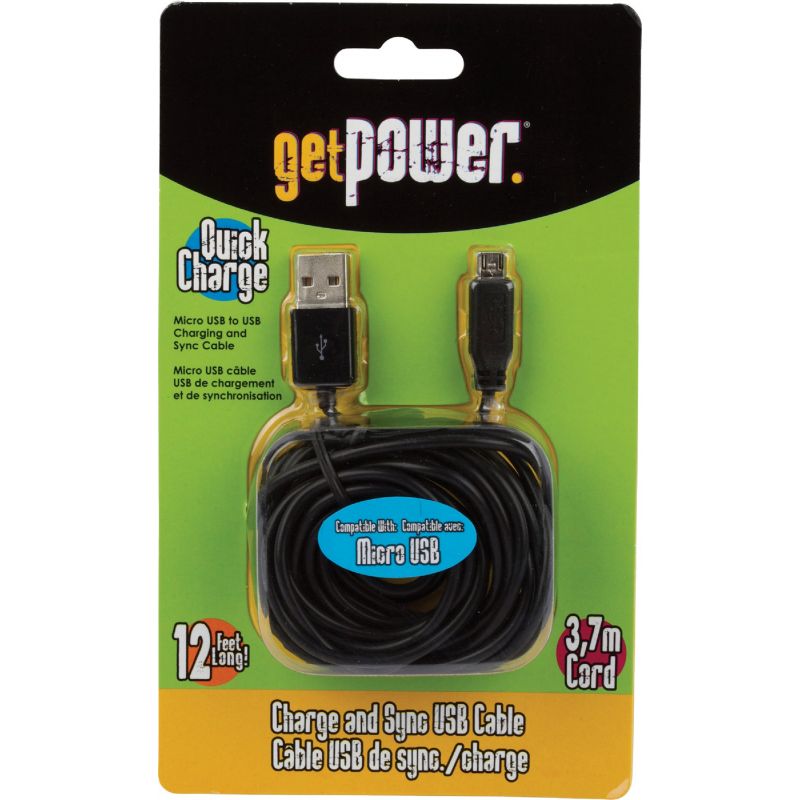 Aries 12 Ft. Micro Charging Cable Black (Pack of 6)