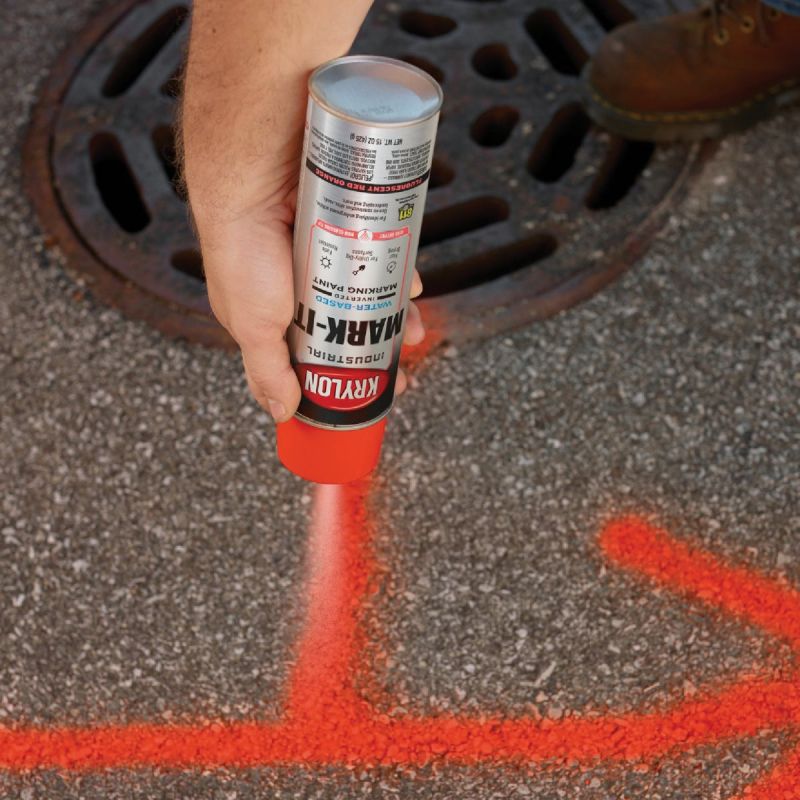Krylon Mark-It Inverted Marking Spray Paint Fluorescent Red Orange, 15 Oz.