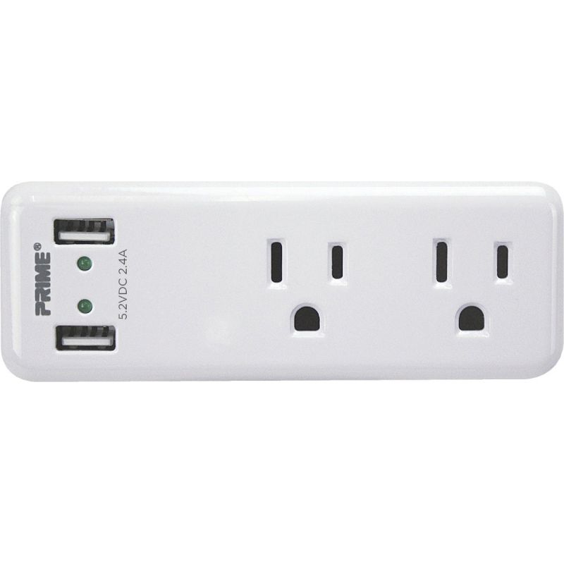 Prime Wire &amp; Cable 2-Outlet Space Saving USB Charger White, 2.4A