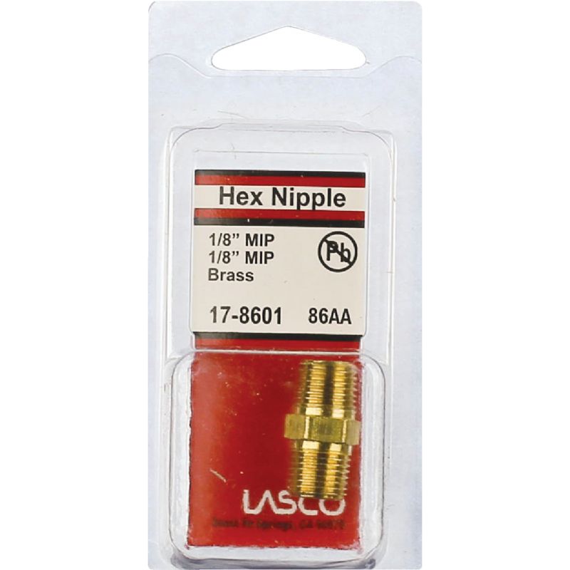 Lasco Brass Hex Nipple 1/8&quot; MPT X 1/8&quot; MPT