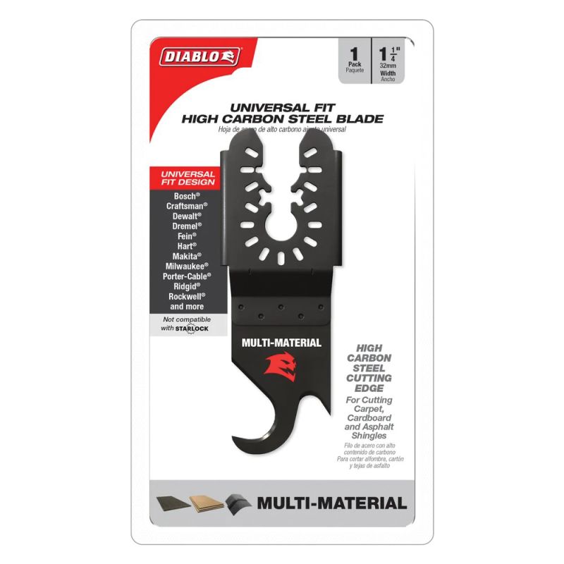 Diablo DOU125KNFE Oscillating Hook Knife Blade, 1-1/4 in, 1-1/2 in D Cutting, High Carbon Steel, 1/PK 1-1/4 In