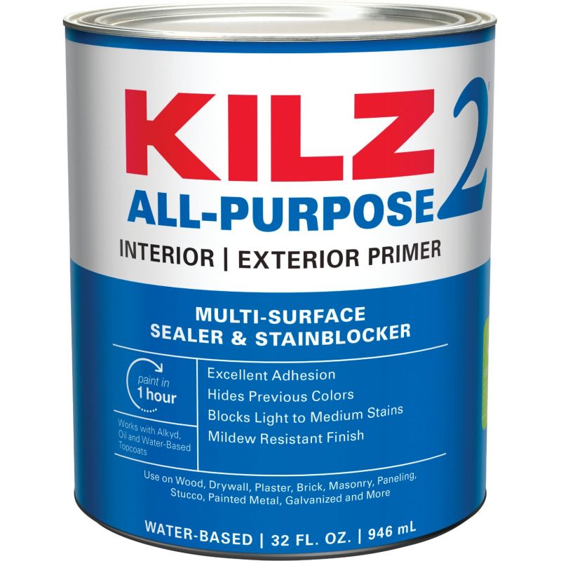 KILZ 2 Latex Interior/Exterior Sealer Stain Blocking Primer 1 Qt., White