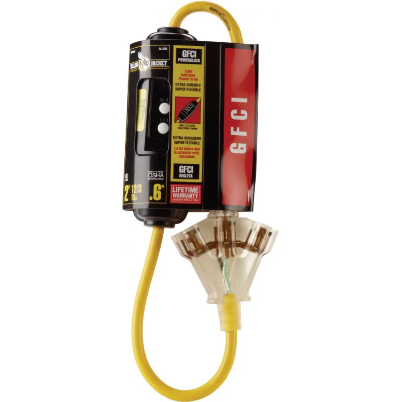 Yellow Jacket 3-Outlet GFCI Extension Cord Yellow, Heavy-Duty, 15
