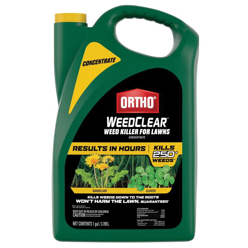 Ortho WeedClear 0204810 Concentrated Lawn Weed Killer, Liquid, Spray Application, 1 gal Bottle Clear Yellow