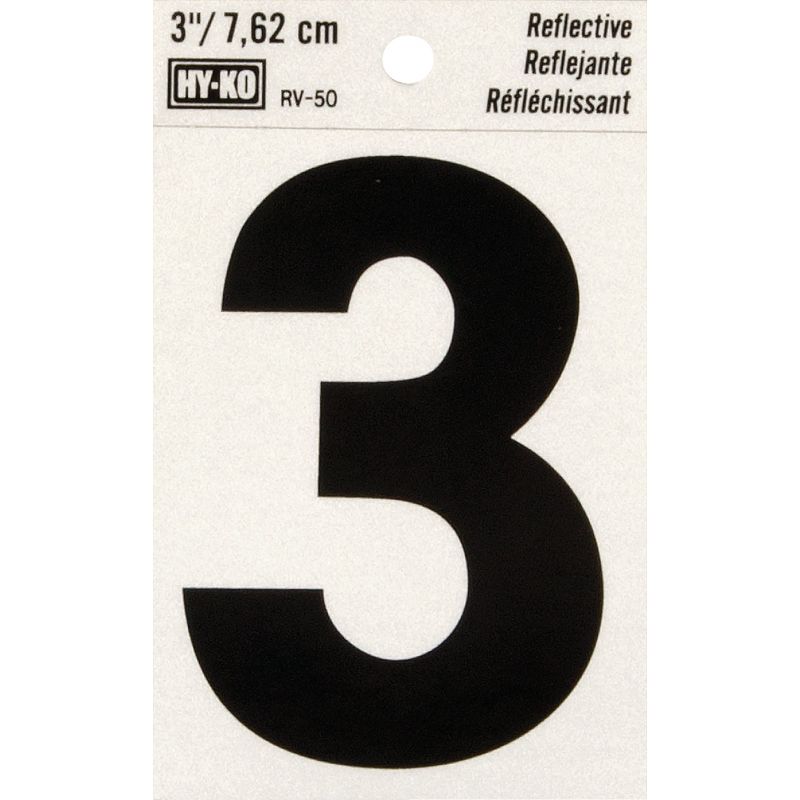Hy-Ko 3 In. Reflective Numbers Black, Reflective (Pack of 10)