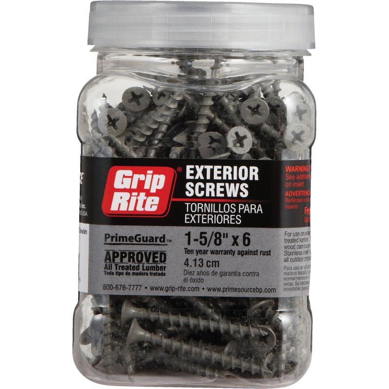 Grip-Rite PrimeGuard Standard Gray Deck Screw #6 X 1-5/8 In., Gray, #2