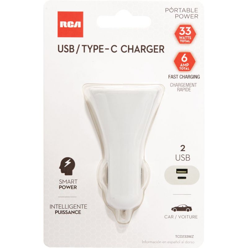 RCA 2-Port Car Charger White