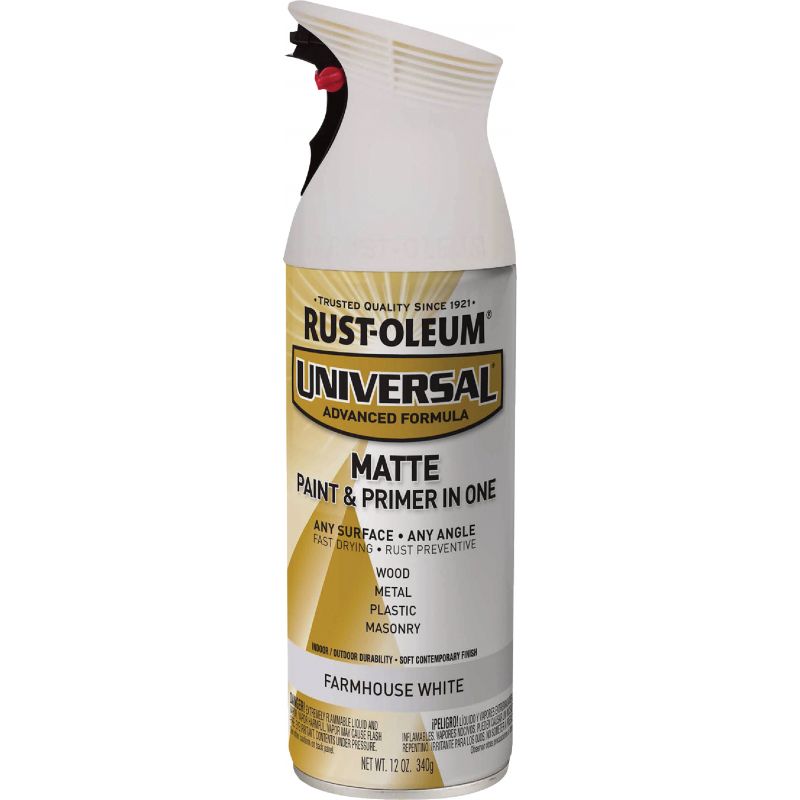 Rust-Oleum Universal All-Surface Spray Paint &amp; Primer In One Farmhouse White, 12 Oz.