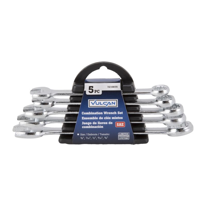 Vulcan JL16061 Combination Wrench Set, 5-Piece, Steel, Chrome, Silver Silver
