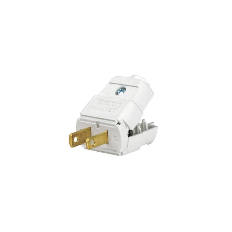 Leviton 101-WP Electrical Plug, 2 -Pole, 15 A, 125 V, Screw, NEMA: NEMA 1-15P, White White