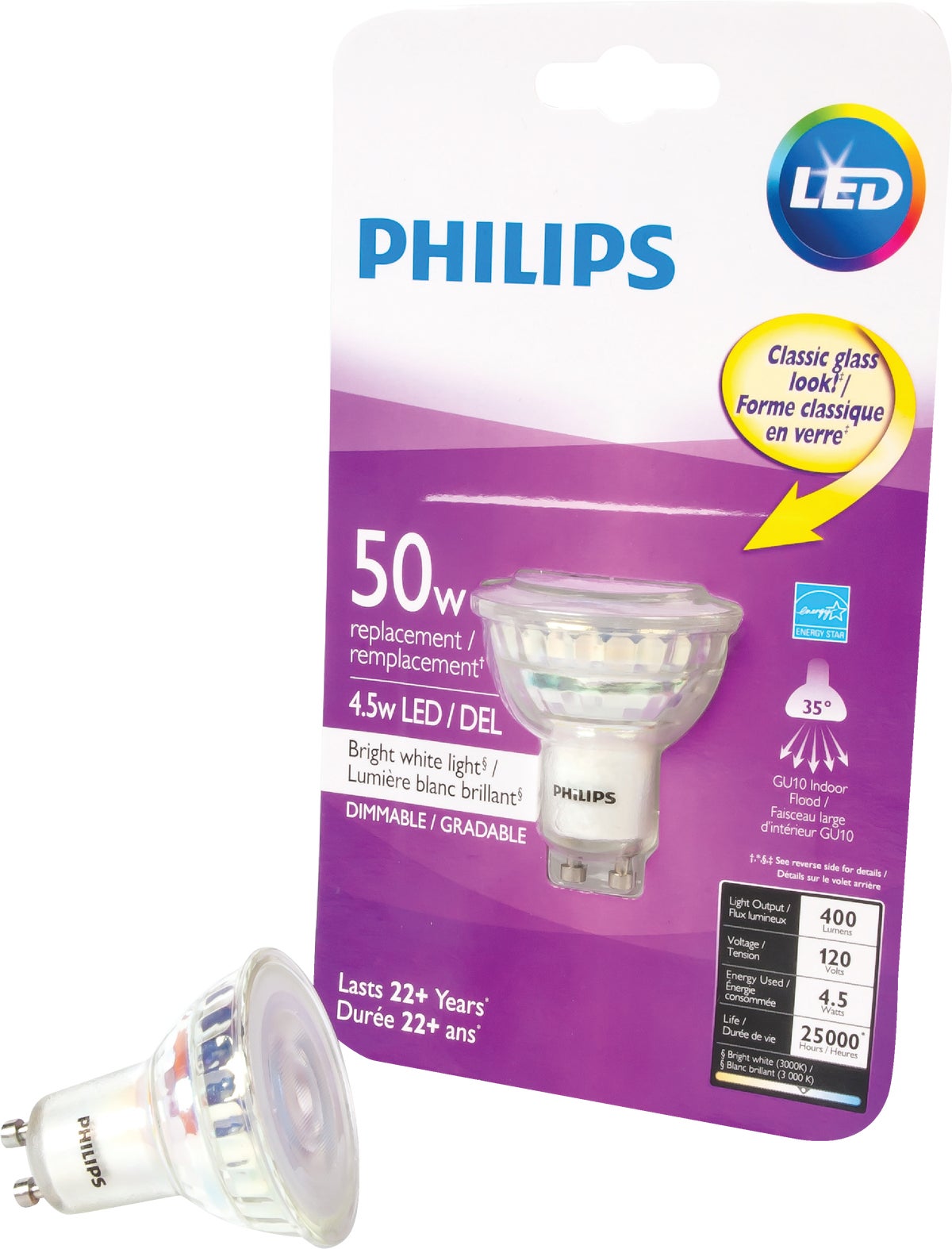 Philips 50W Equivalent Bright White MR16 GU10 Base LED Floodlight Light Bulb 