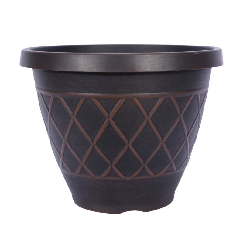 Southern Patio HDR-054849 Planter, 15 in H, Round, Resin, Brown Brown