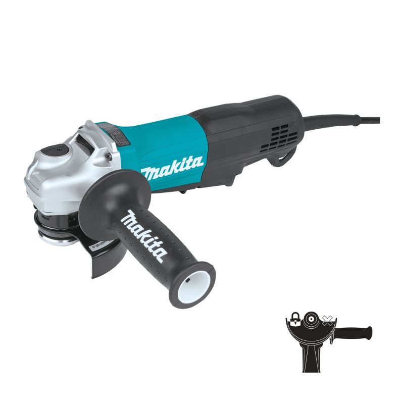 Makita GA5053R Angle Grinder with Non-Removable Guard, 11 A, 5/8 in Spindle, 5 in Dia Wheel, 11,000 rpm Speed Teal