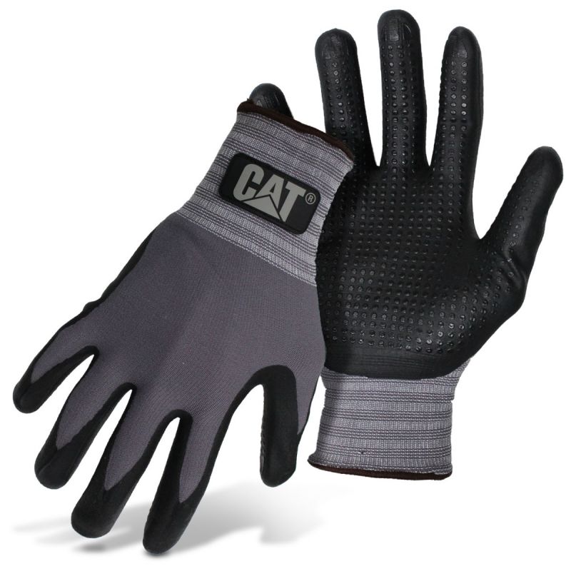 CAT CAT017419X Gloves, XL, Knit Wrist Cuff, Nitrile Coating, Nylon Glove, Gray XL, Gray