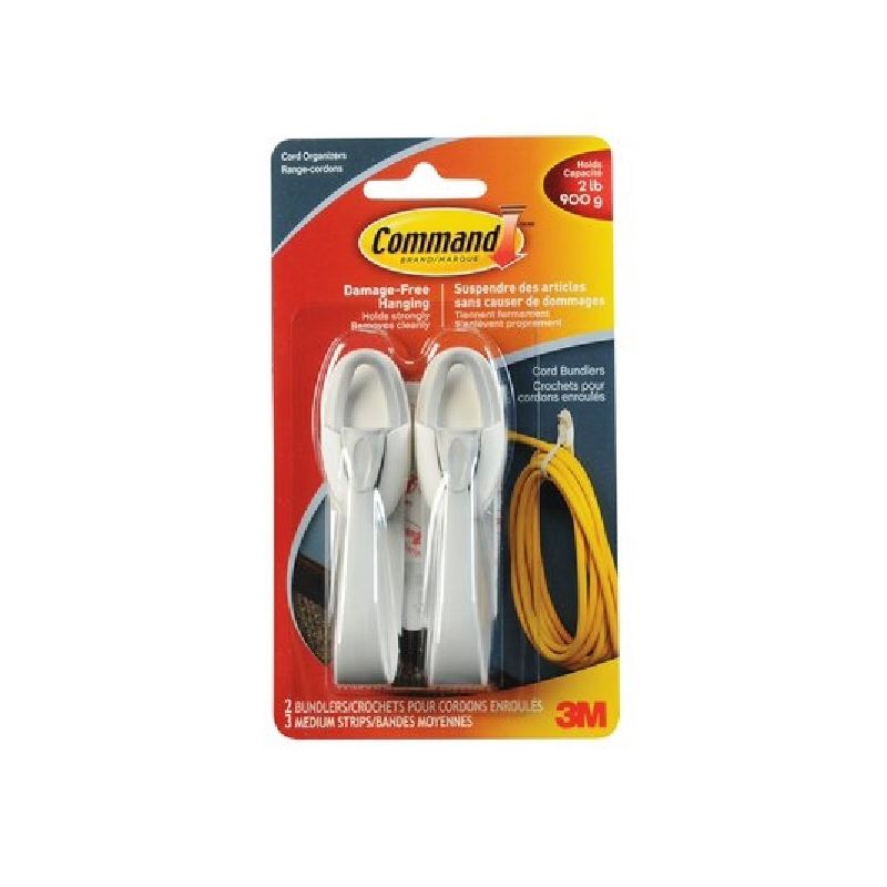Command 17304 Medium Cord Bundlers With Strips, White, 2 Bundlers and 3  Strips