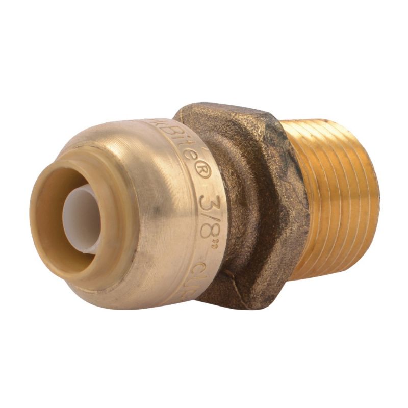 SharkBite U118LFA Pipe Connector, 3/8 x 1/2 in, MNPT, Brass, 200 psi Pressure