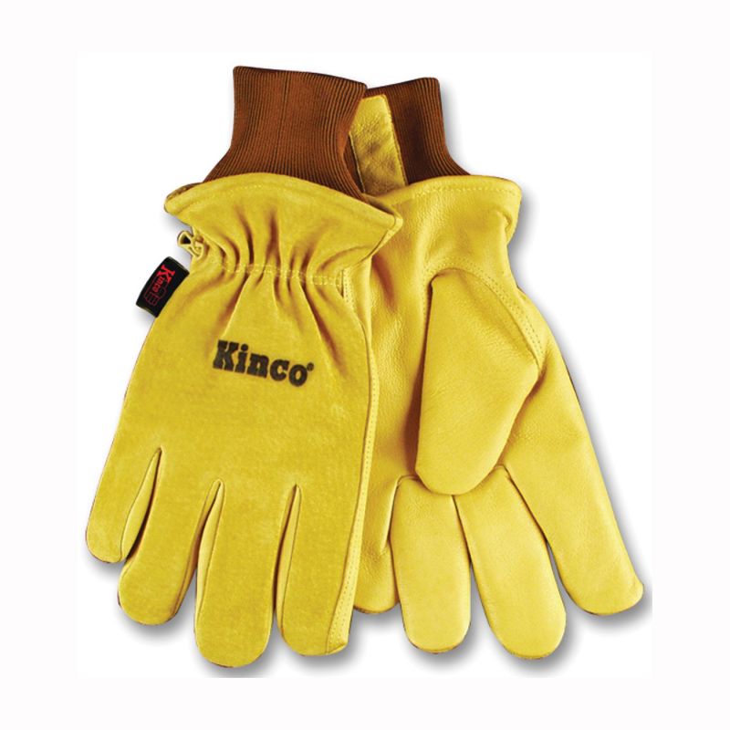 Heatkeep 94HK-M Protective Gloves, Men&#039;s, M, 13 in L, Keystone Thumb, Knit Wrist Cuff, Pigskin Leather, Gold M, Gold