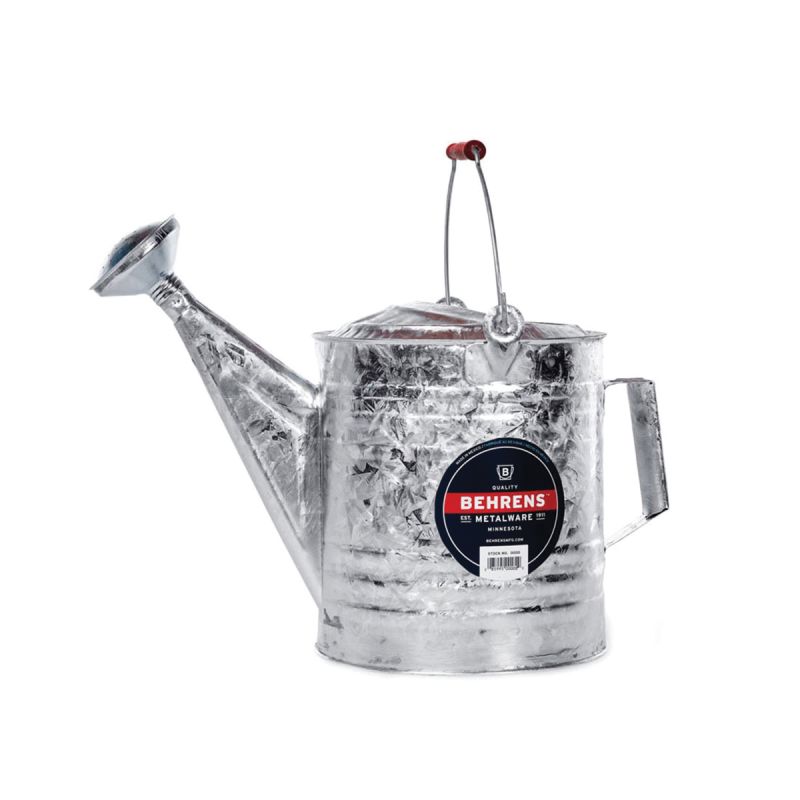 Behrens 210RH Watering Can with Red Wooden Handle, 2.5 gal Can, Steel, Gray, Galvanized Gray