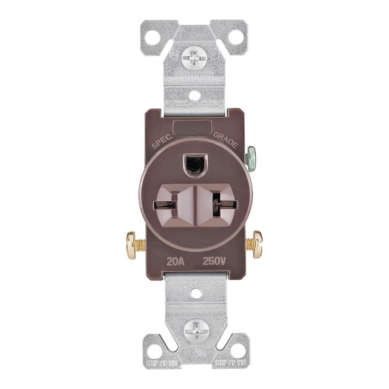 Eaton Wiring Devices 1876B-BOX Single Receptacle, 2 -Pole, 250 V, 20 A, Side Wiring, NEMA: NEMA 6-20R, Brown Brown