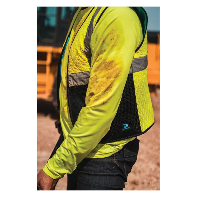 Fieldsheer MCUV02100421 Safety Vest, L, Unisex, Fits to Chest Size: 45 to 48 in, Polyester, High-Visibility, Zipper L, High-Visibility