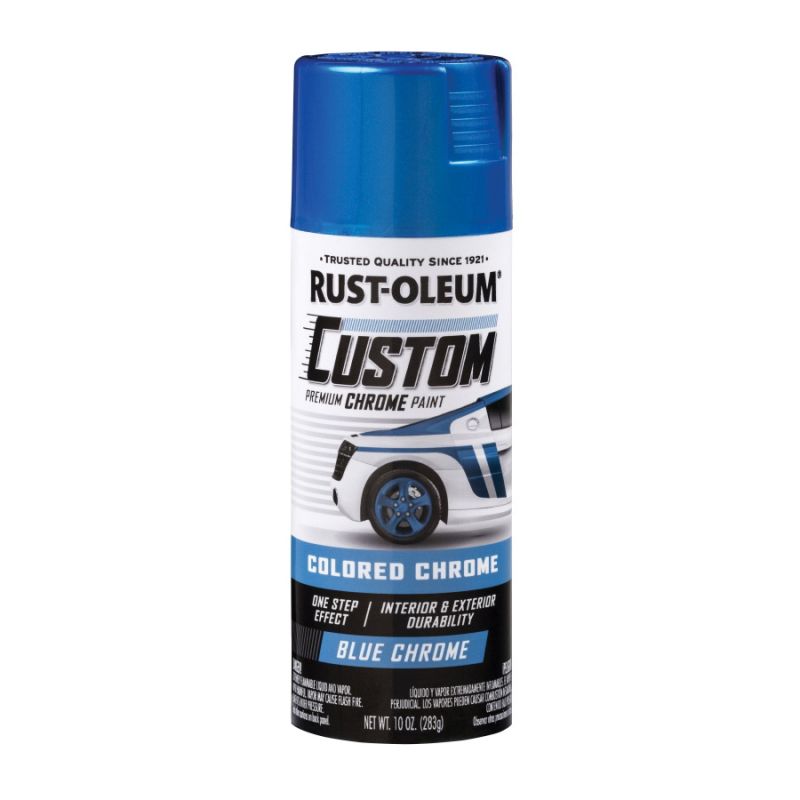 Rust-Oleum 340457 Premium Custom Paint, Chrome, Blue, 10 oz, Aerosol Can Blue