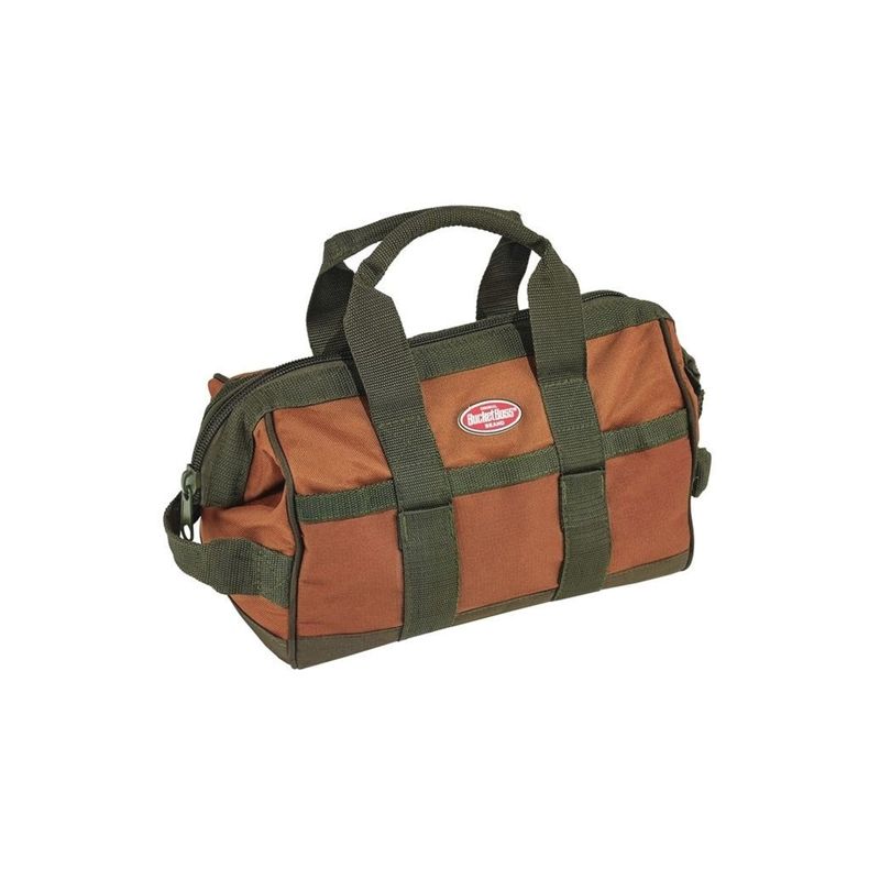 Bucket Boss Original 60012 Gatemouth Tool Bag, 12 in W, 7 in D, 9 in H, 16-Pocket, Poly Ripstop Fabric, Brown Brown