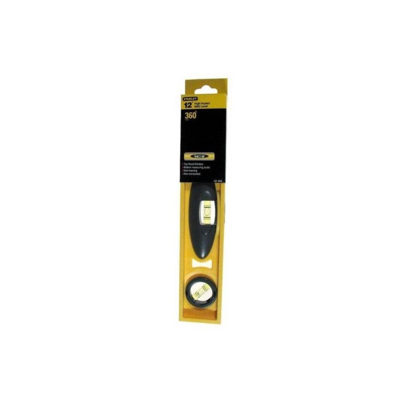 Stanley 42-466 I-Beam Level, 12 in L, 3-Vial, Non-Magnetic, ABS, Black/Yellow Black/Yellow